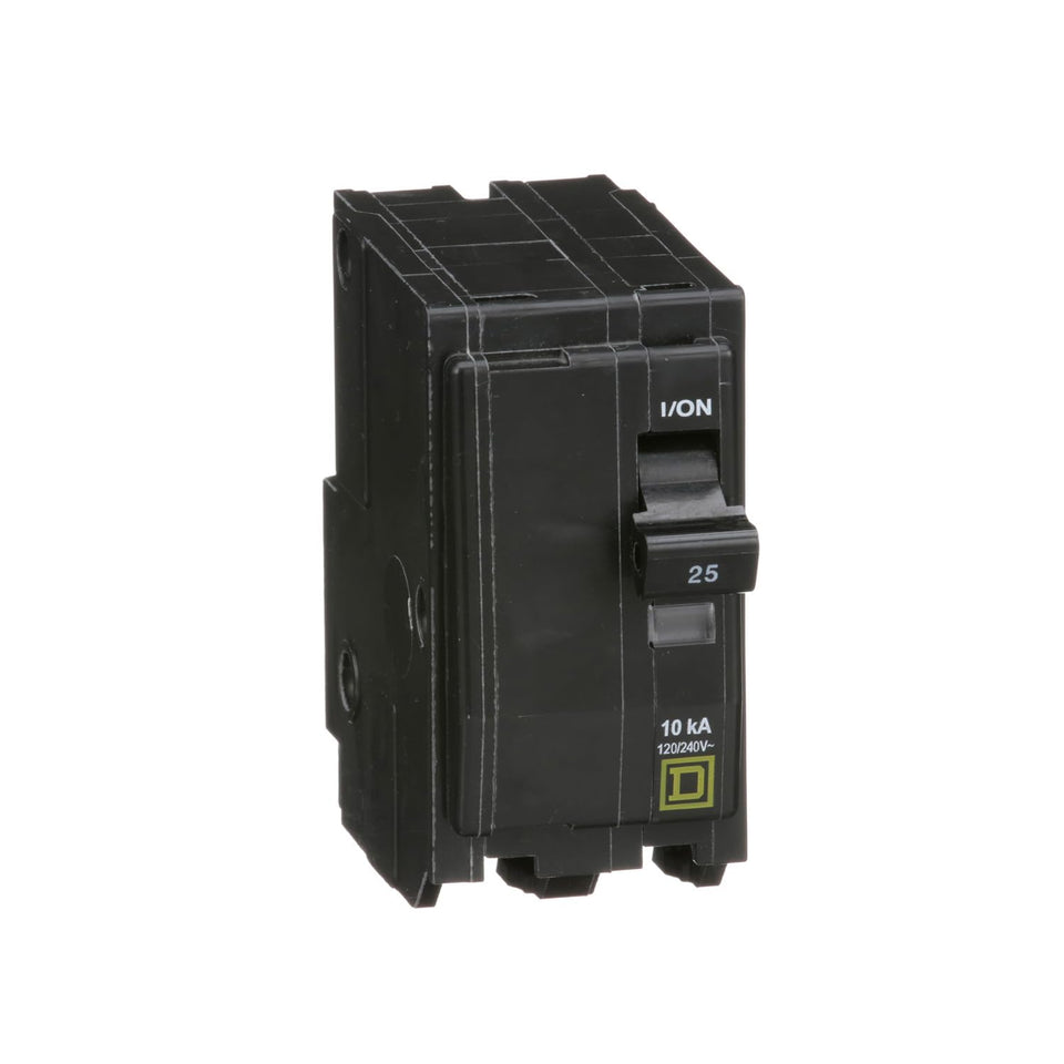 Square D QO225CP 25A two-pole breaker, black, protects circuits