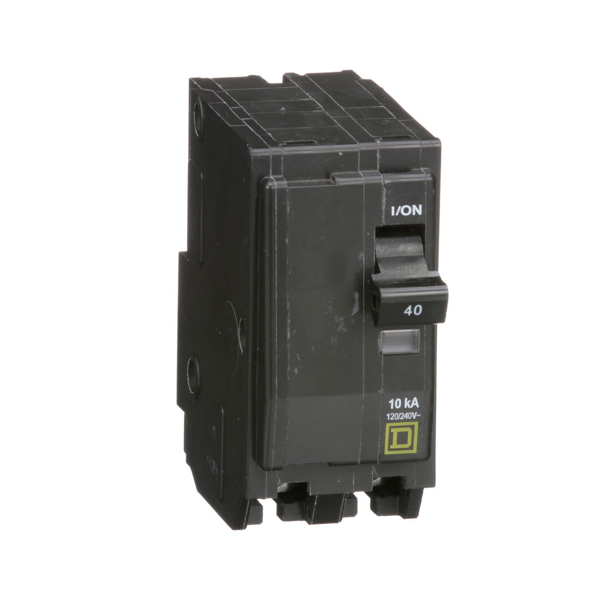 Square D QO240CP front view showing compact 40A two-pole breaker for 120/240V protection.