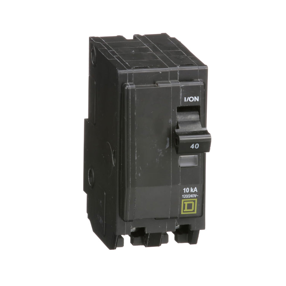 Square D QO240CP front view showing compact 40A two-pole breaker for 120/240V protection.