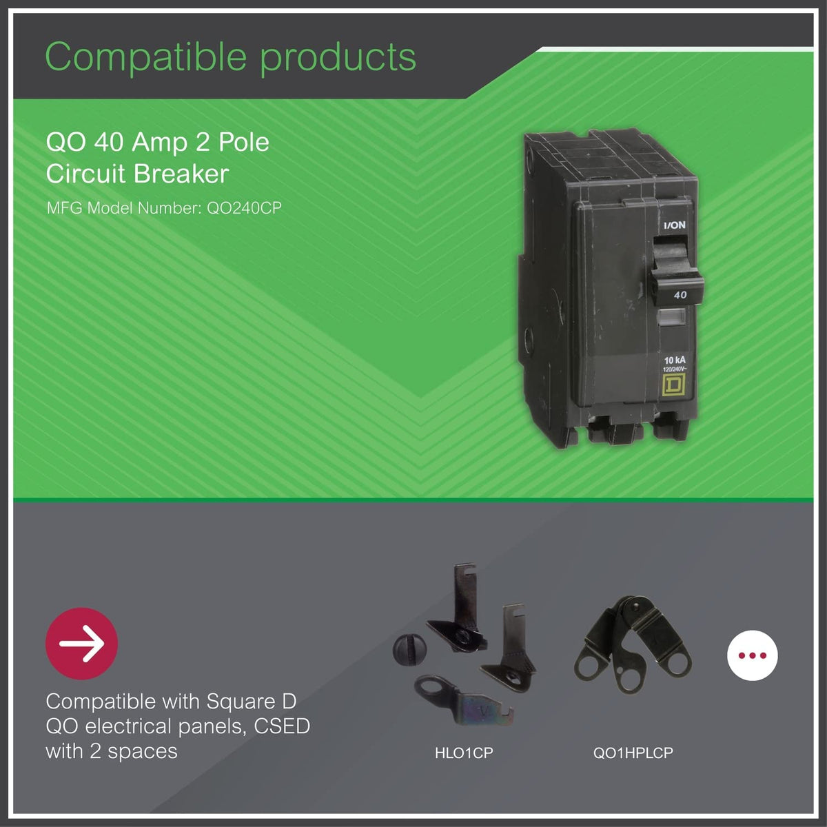 Square D QO240CP terminal connection close-up emphasizing secure wiring and HACR-ready features.