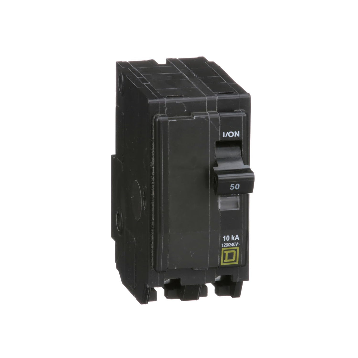 Square D Qwik Open 50A breaker front view showing quick make and trip-free action