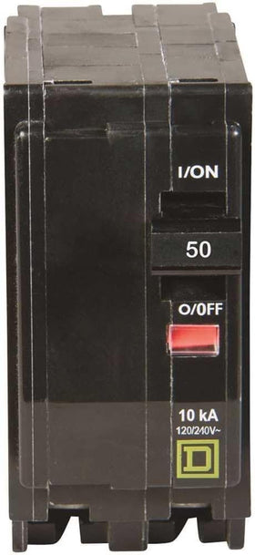 Square D Qwik Open 50A breaker installed in a load center for fast wiring