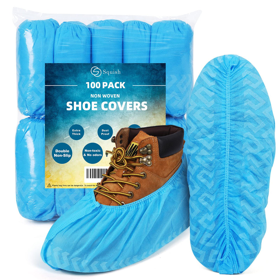 Squish disposable shoe covers with non-slip sole for safer indoor use.