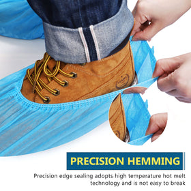 Squish indoor-outdoor shoe covers provide easy fit and quick protection.