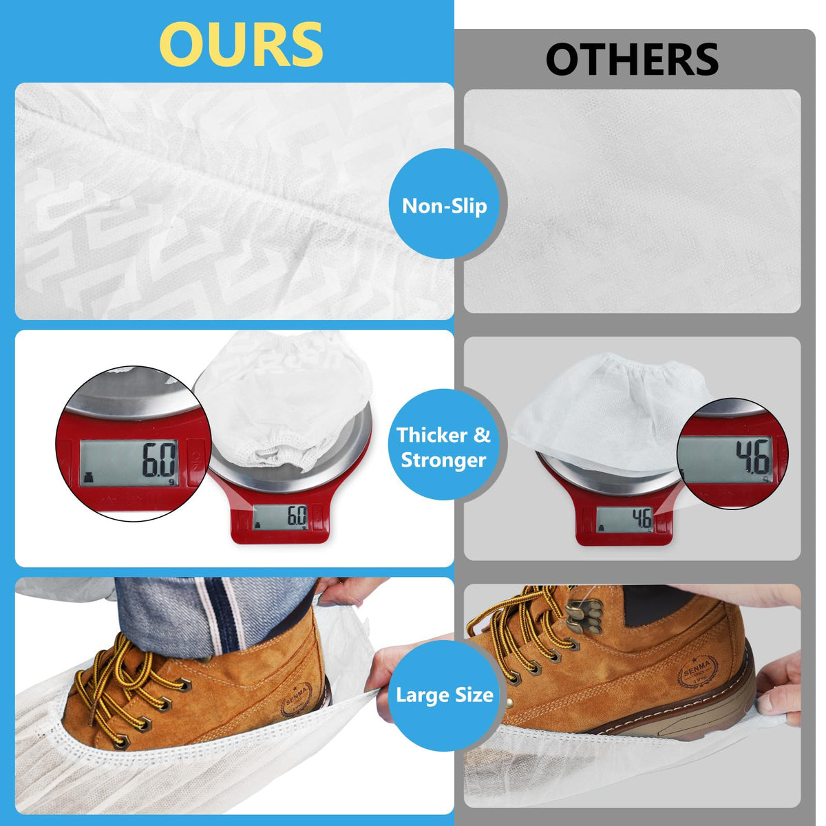 squish shoe covers 6g non-woven material for thickness and durability