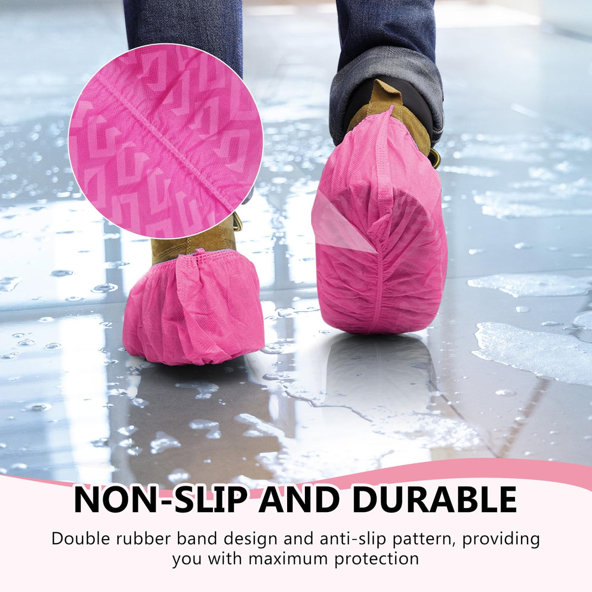 Squish disposable and recyclable shoe covers for quick CLEAN-UP