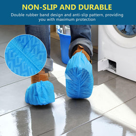 Squish slip-proof shoe covers safeguard footwear and flooring in high-traffic areas.