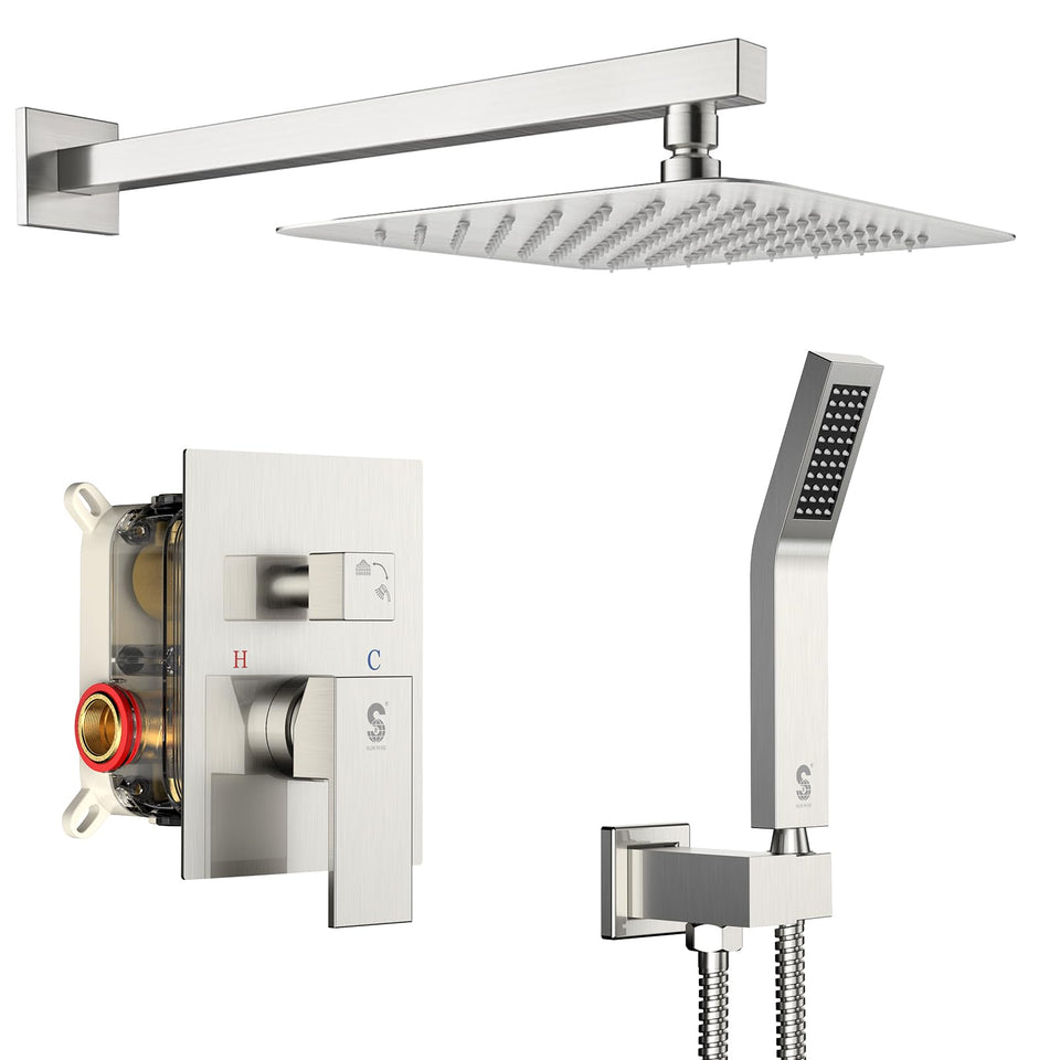 SR SUN RISE 10-inch square rain head with brushed nickel finish for a premium bathroom upgrade.