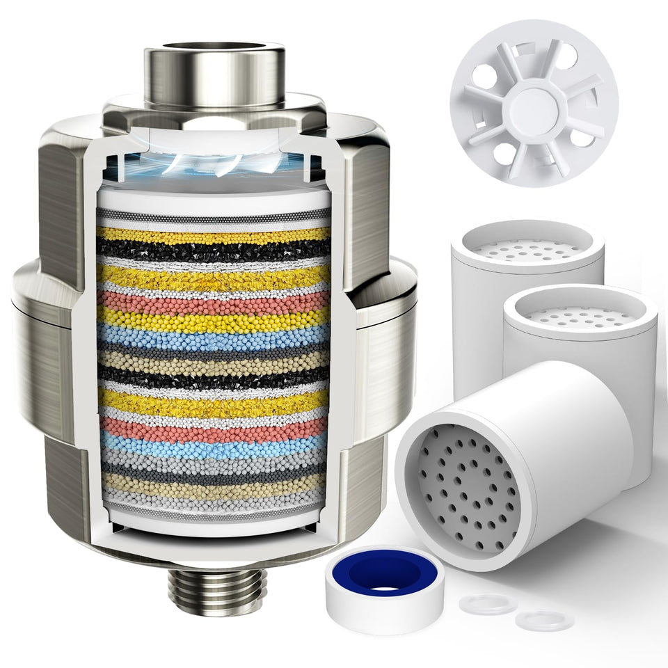 SR SUN RISE 20-stage filtration shower filter delivers cleaner water through advanced media.