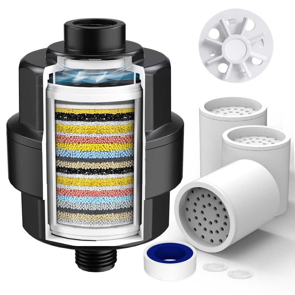 SR SUN RISE 20-stage shower filter head in action for purer water.