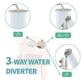SR SUN RISE 3-way diverter enables simultaneous rain and handheld use.