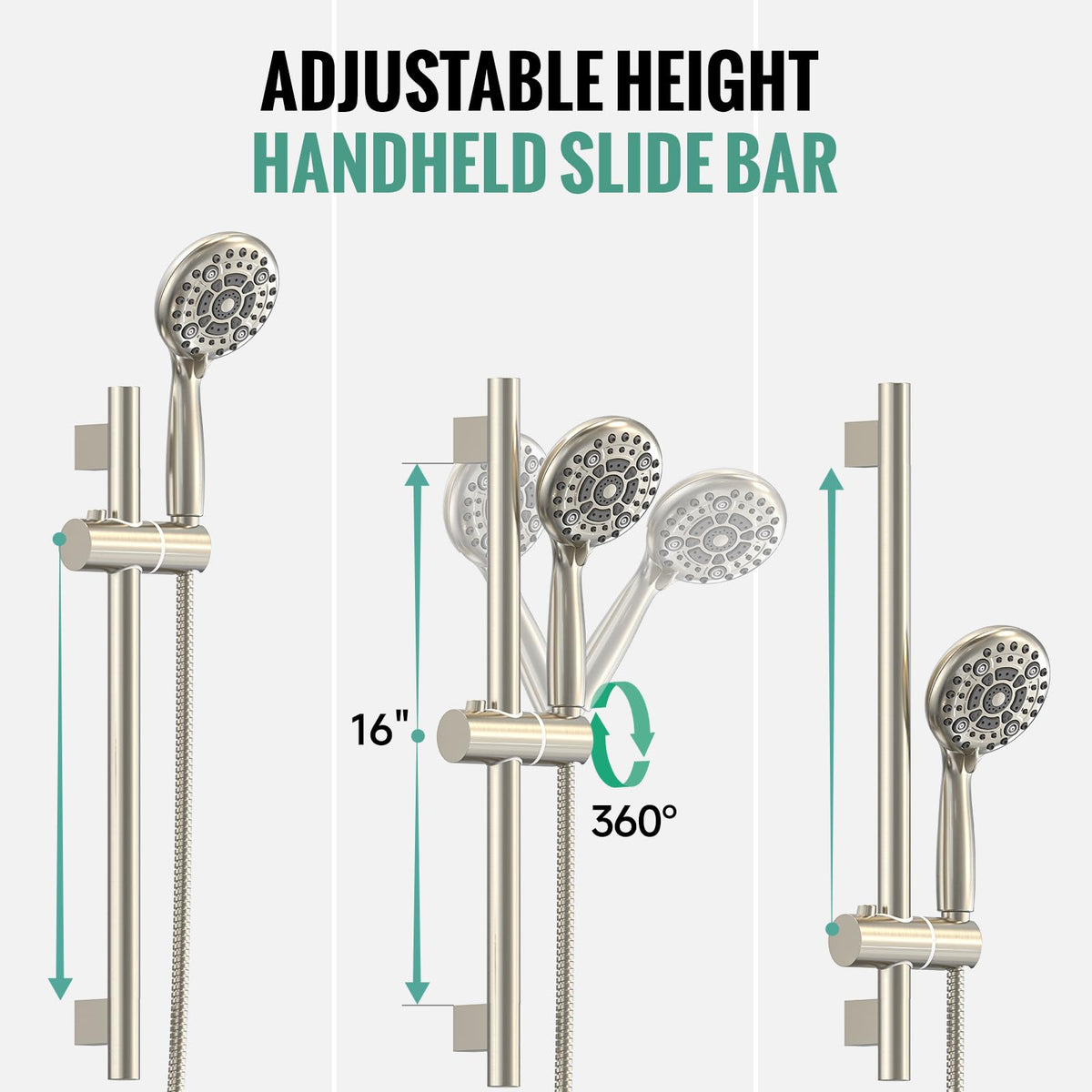 SR SUN RISE 304 stainless steel shower hose for durability.
