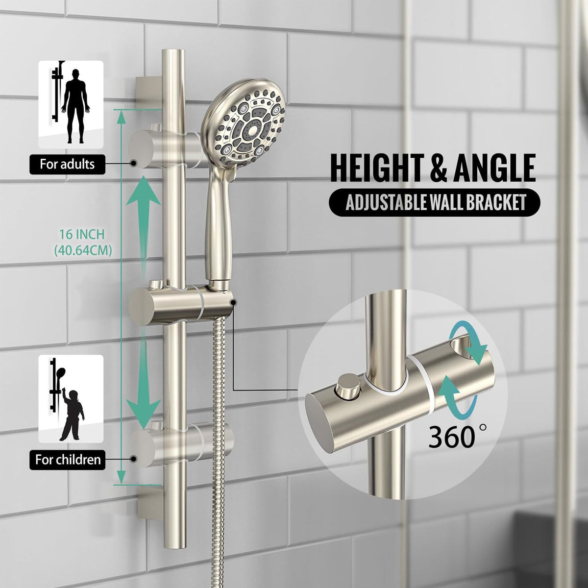 SR SUN RISE 71-inch stainless steel shower arm extends reach.