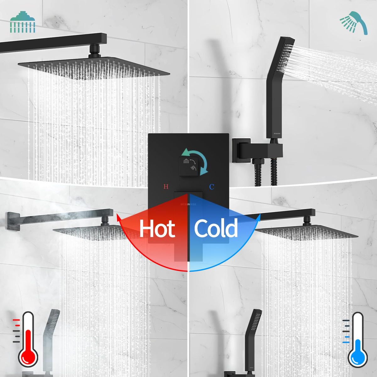 SR SUN RISE mixing valve maintains steady water temperature.