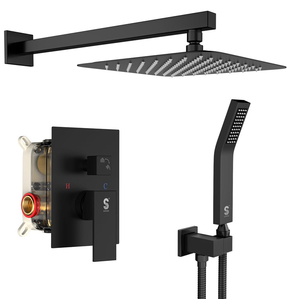 SR SUN RISE 10-inch rainfall head delivers broad, even coverage for a spa-like shower.