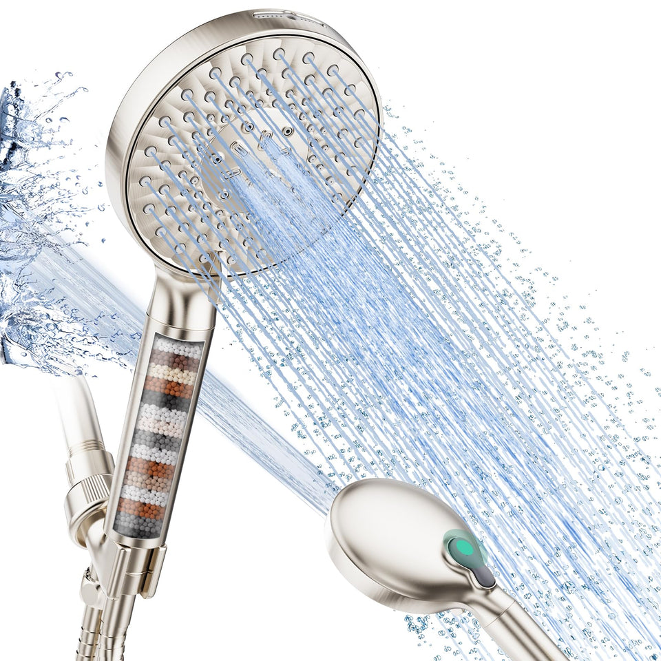 SR SUN RISE filtered shower head with Brushed Nickel finish, front view highlighting modern style.