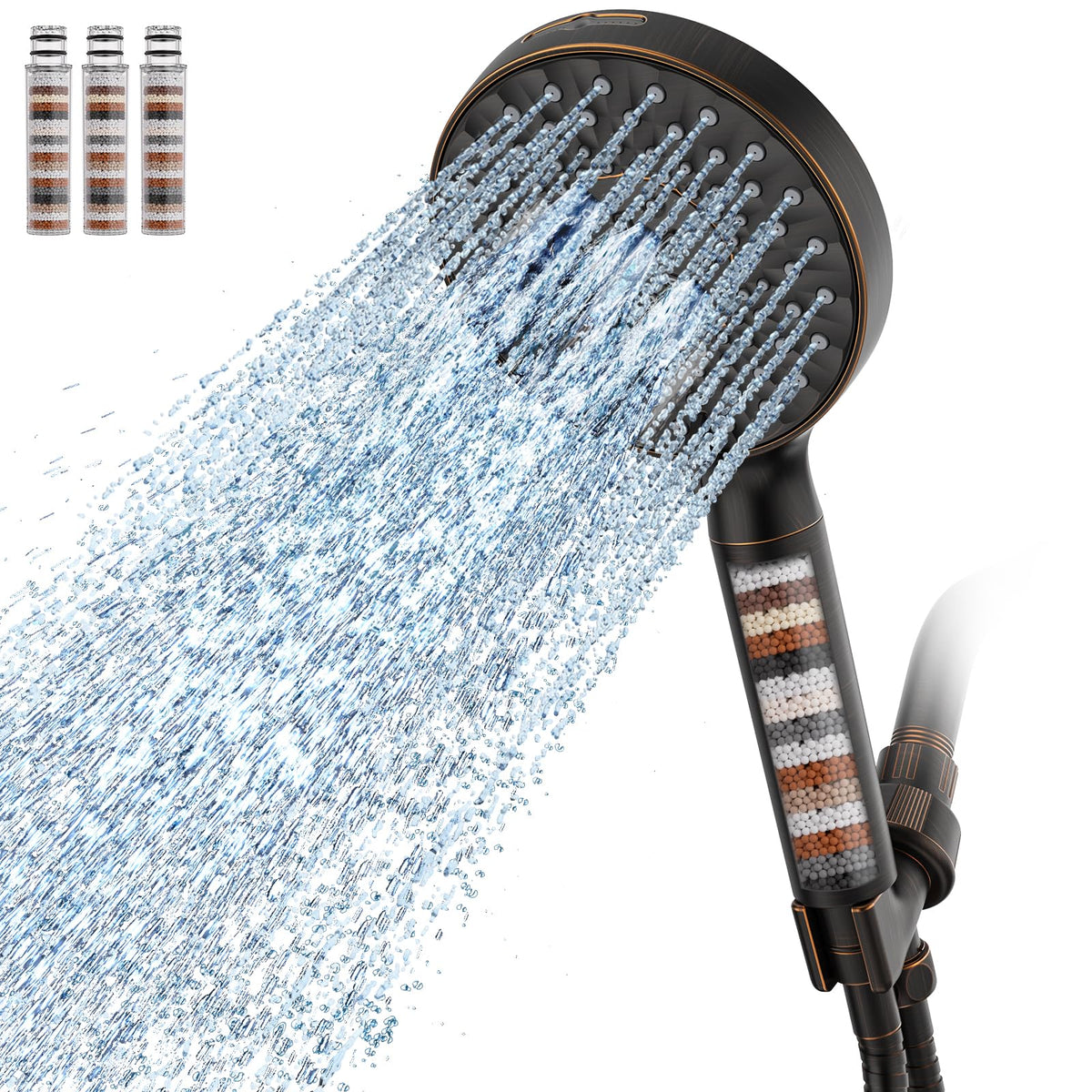 SR SUN RISE filtered shower head in full rain mode for broad, spa-like coverage
