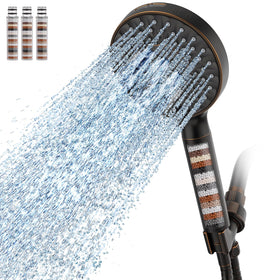 SR SUN RISE filtered shower head in full rain mode for broad, spa-like coverage