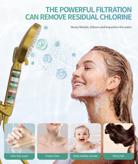 SR SUN RISE filtered shower head powerful rain setting delivers deep rinse.