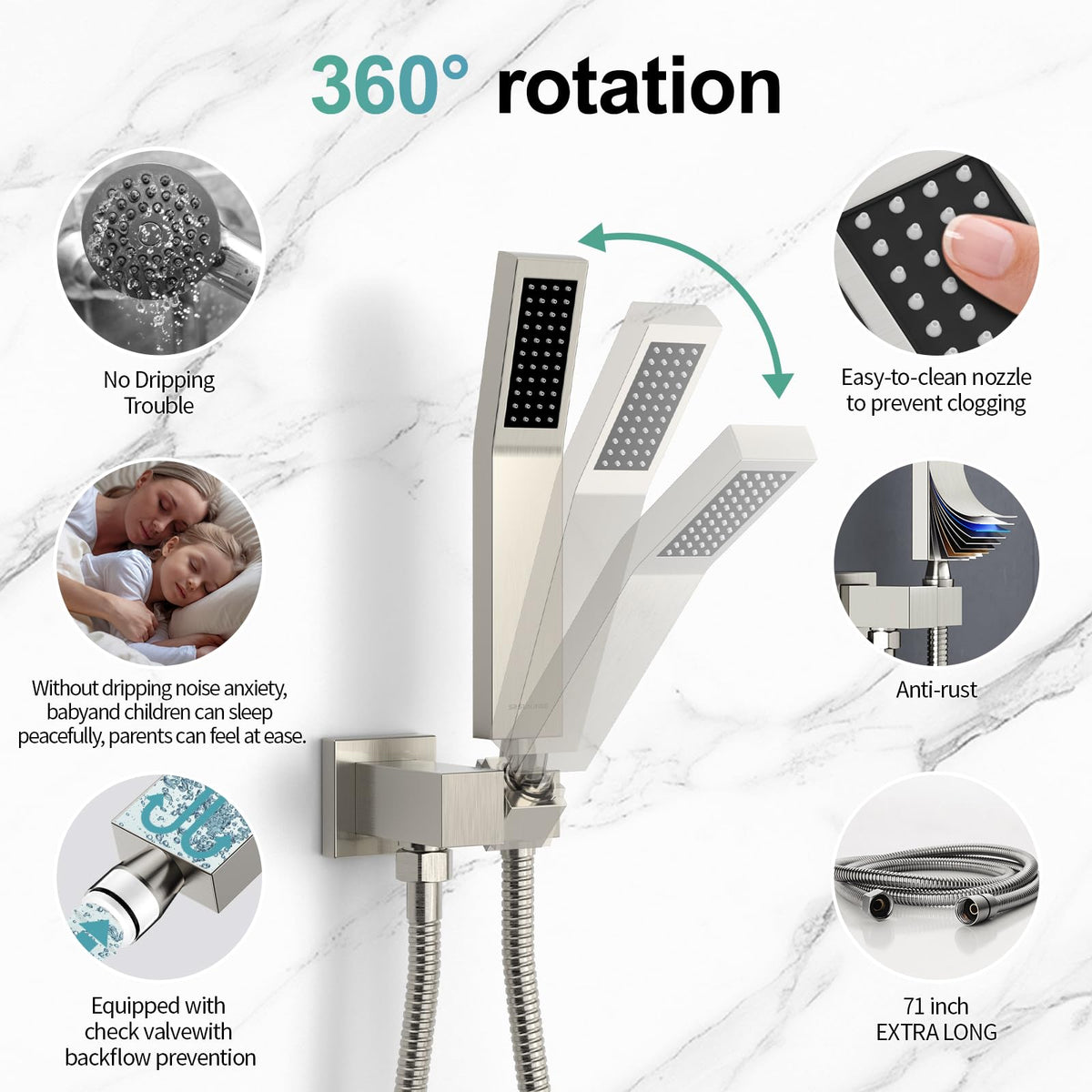 SR SUN RISE pressure balance valve protects against temperature swings.
