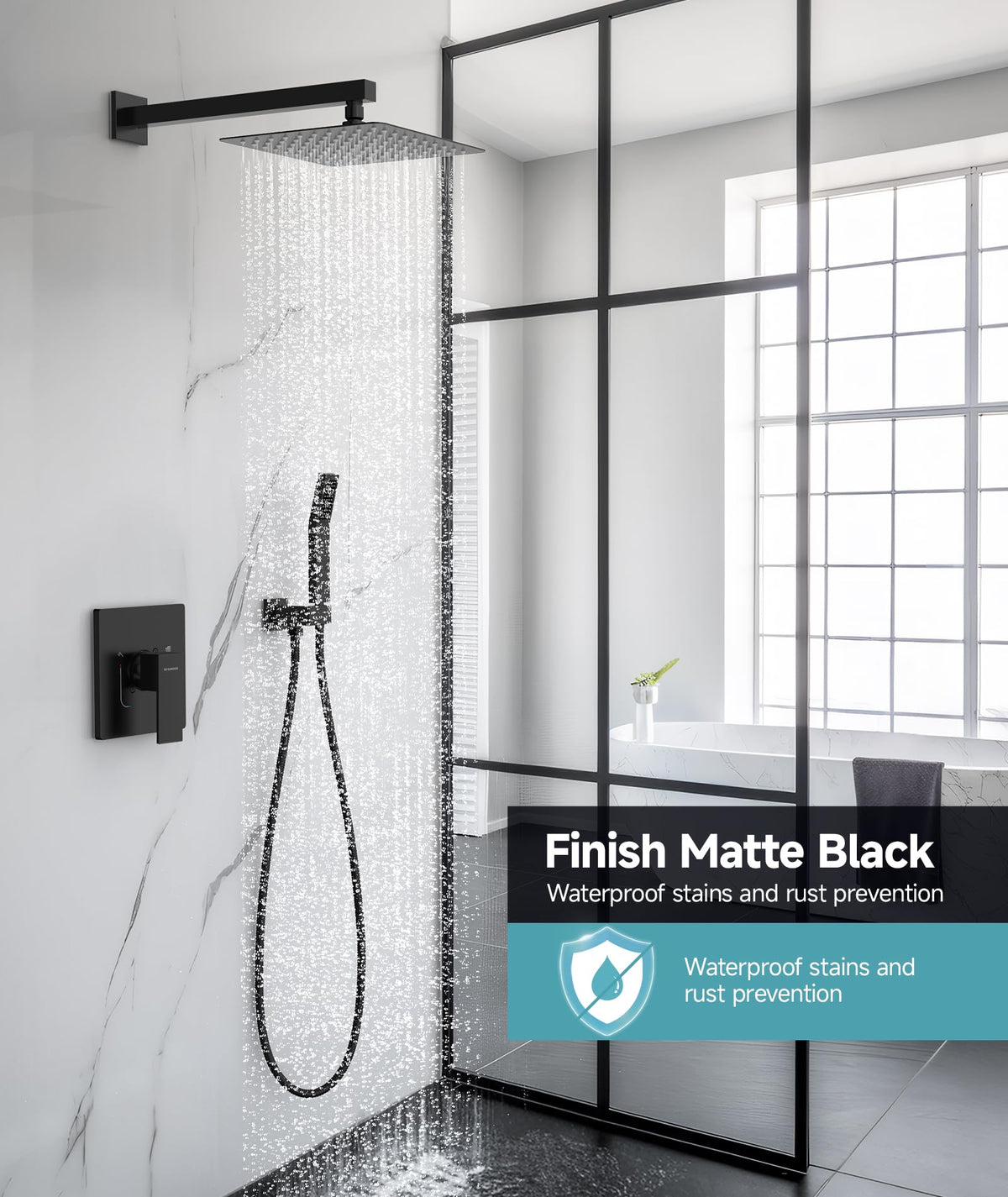 SR SUN RISE wall-mounted shower set with a modern matte black finish