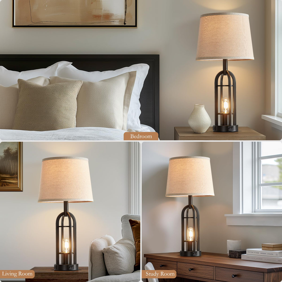 SRJJA 24 inch linen shade close up showing warm glow