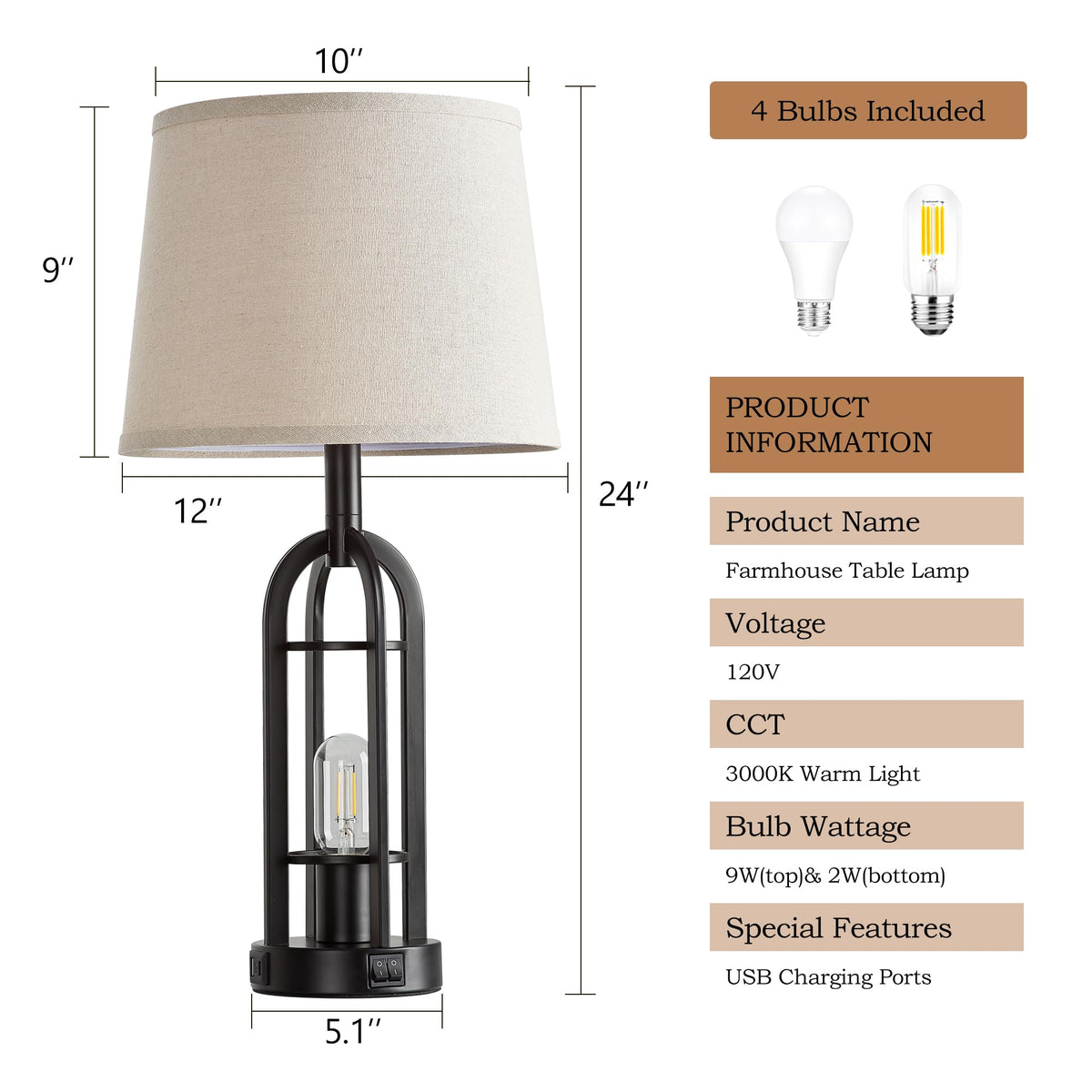 SRJJA bedside living room lamp set used on end tables