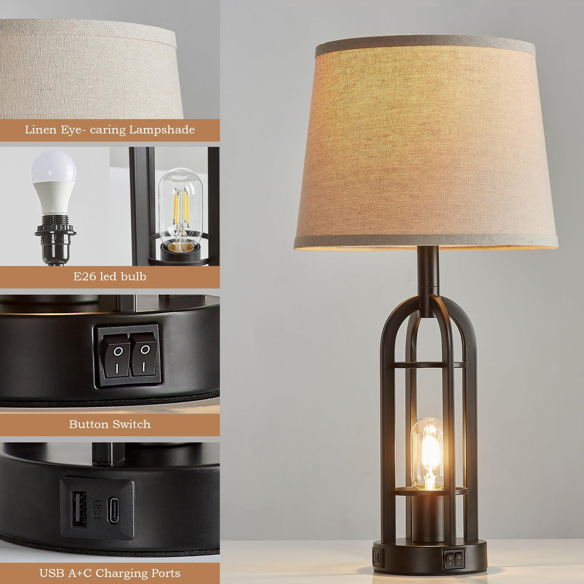 SRJJA black lamps with energy efficient LED bulbs and soft light