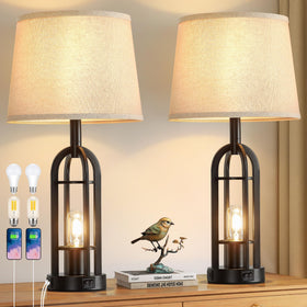 SRJJA black table lamps set 2 front view highlights farmhouse industrial style