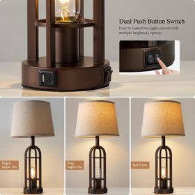 SRJJA farmhouse-industrial lamps with linen shade and metal body