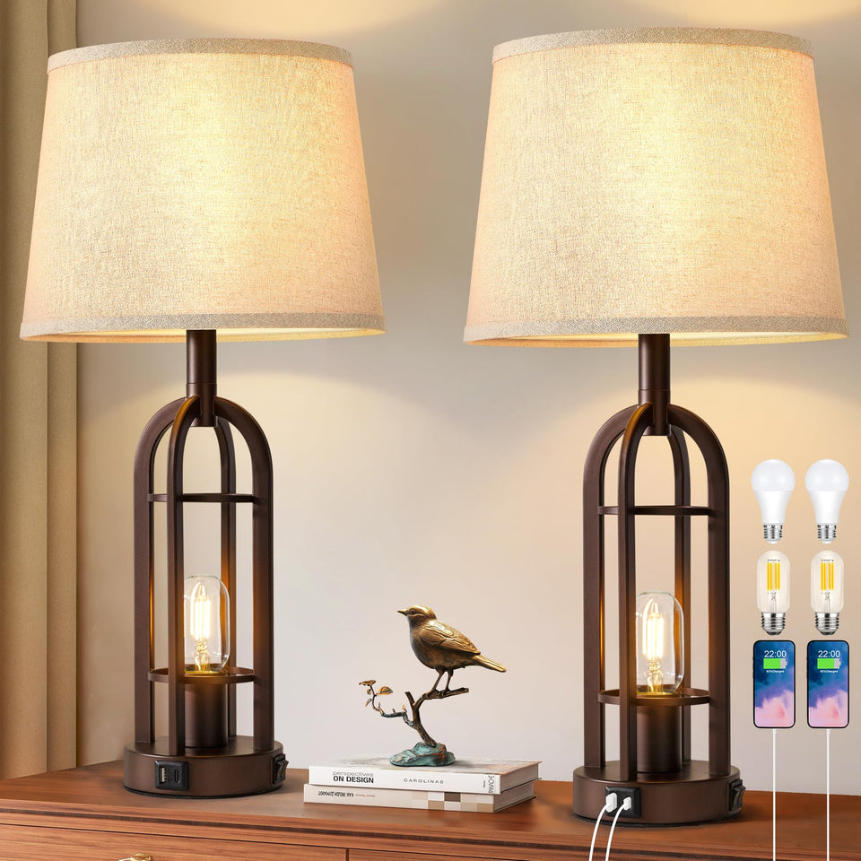 SRJJA table lamps on living room end table provide warm ambient lighting