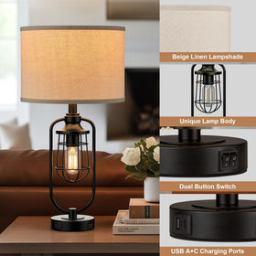 SRJJRS black rustic lamps enhance bedroom with farmhouse-industrial vibe
