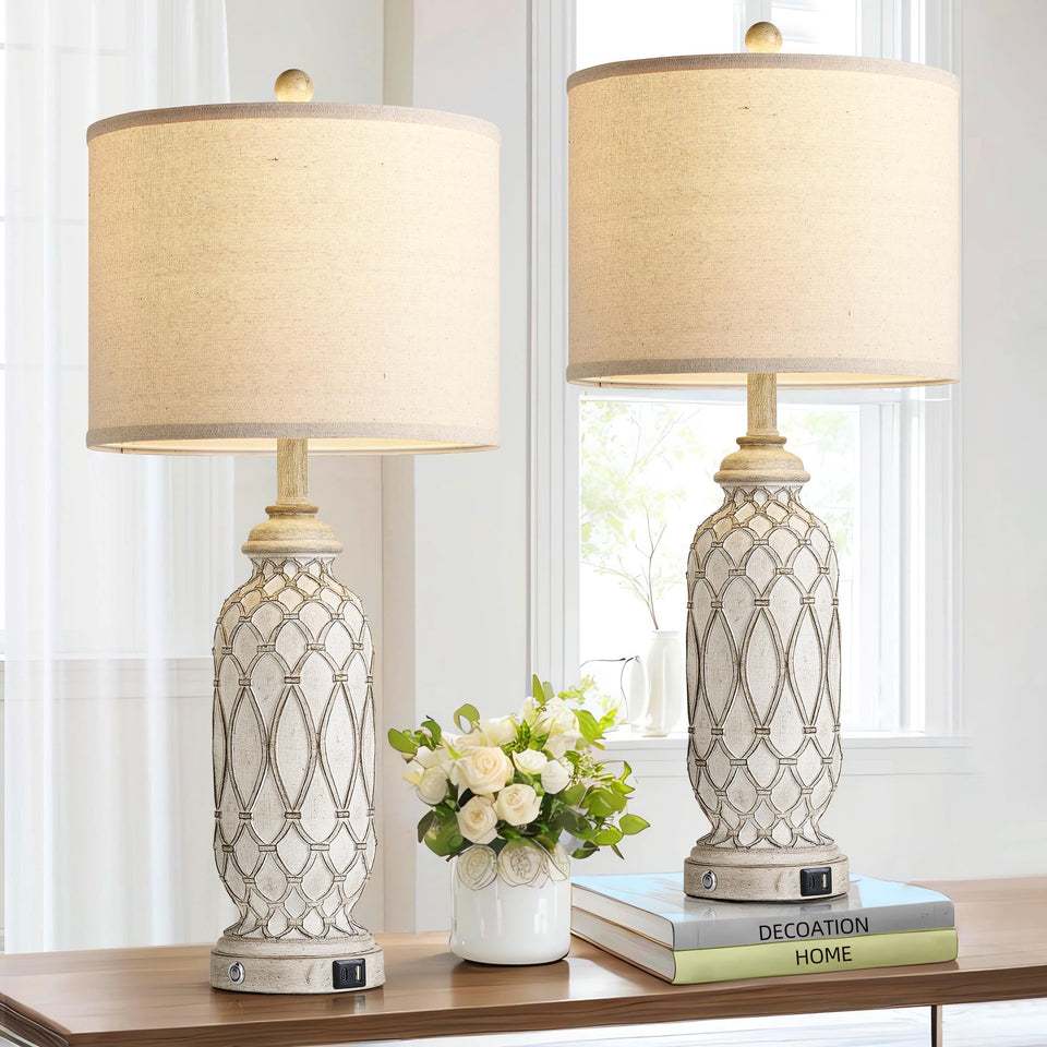 SRJJRS farmhouse table lamps 2-pack with resin bodies ideal for cozy bedrooms