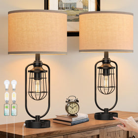 SRJJRS farmhouse table lamp set on a front view with warm ambient lighting