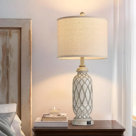 SRJJRS resin body linen shade lamp perfect for bedside glow