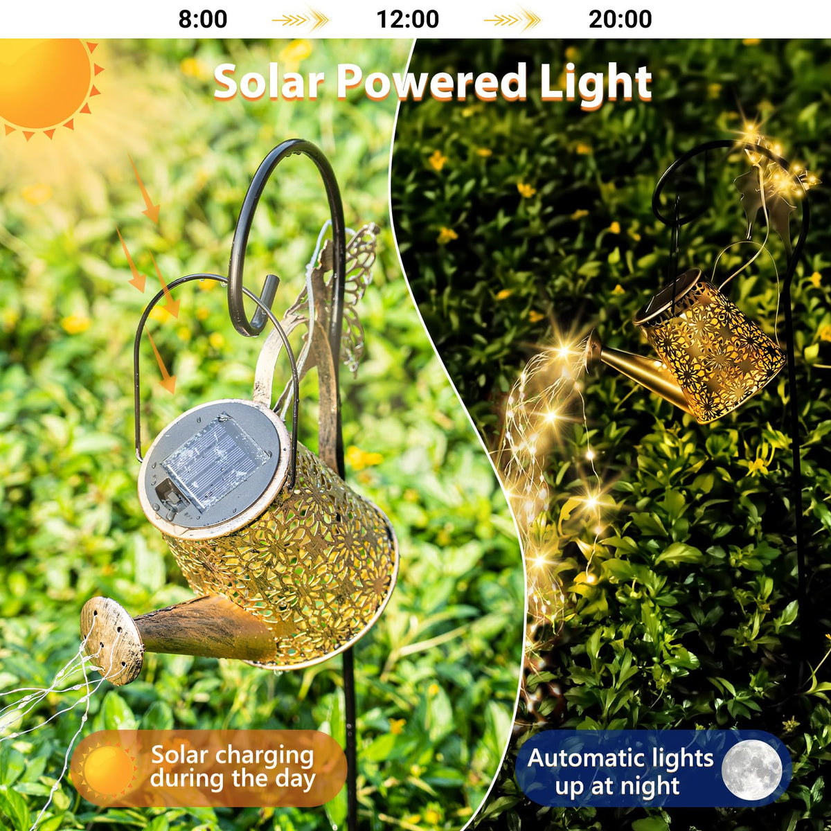 SRNPMIU solar watering can light with flexible LED strings for customizable glow