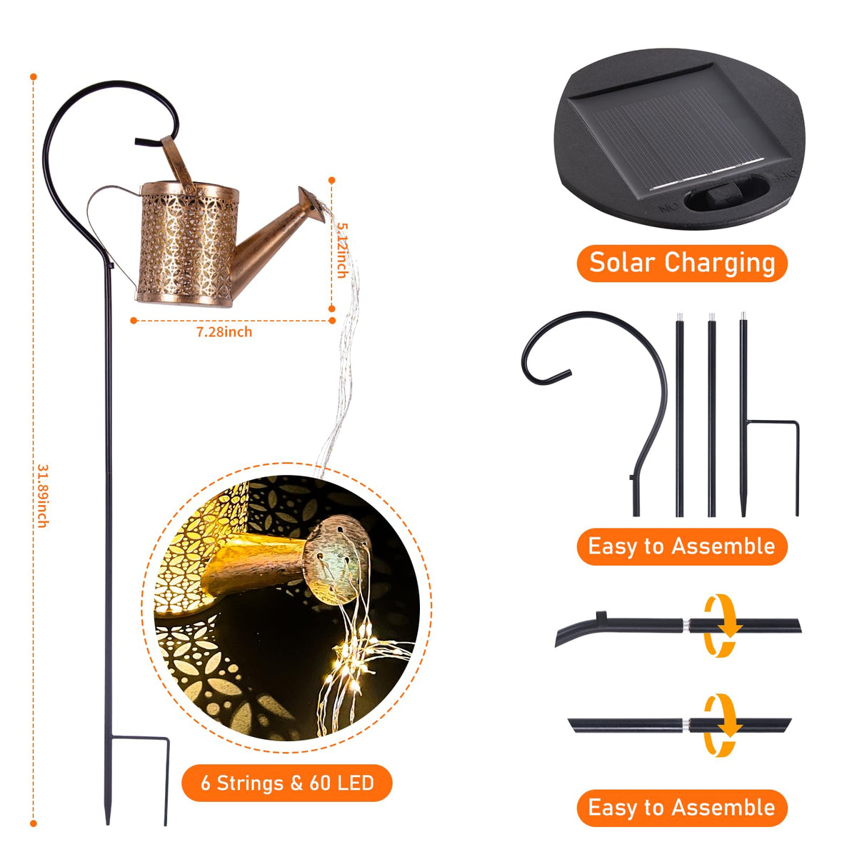 SRNPMIU solar watering can light creates garden ambience with twinkling LEDs
