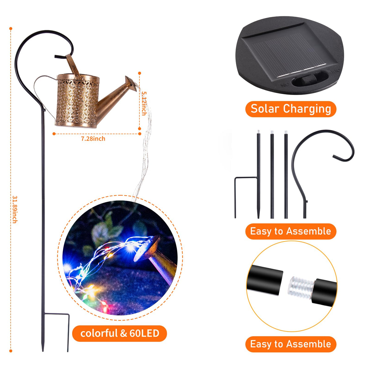 SRNPMIU solar watering can light over garden bed enhances nighttime visibility
