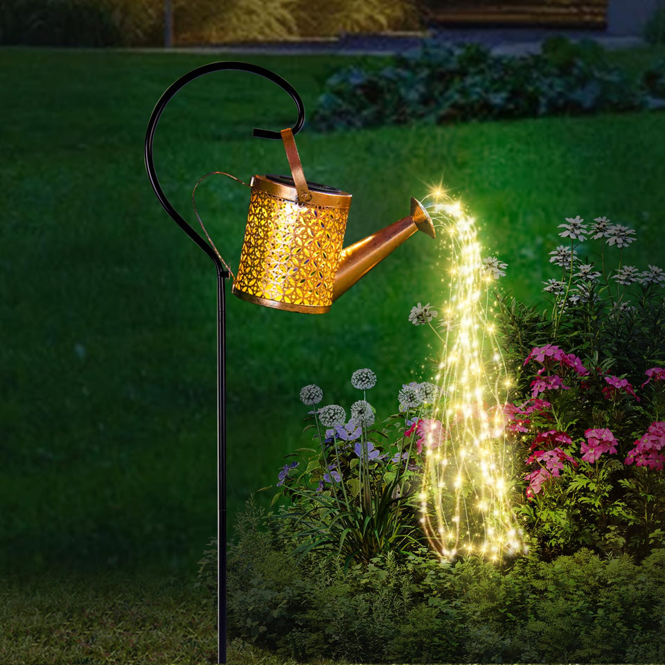 SRNPMIU solar watering can light hanging lantern illuminates porch at dusk