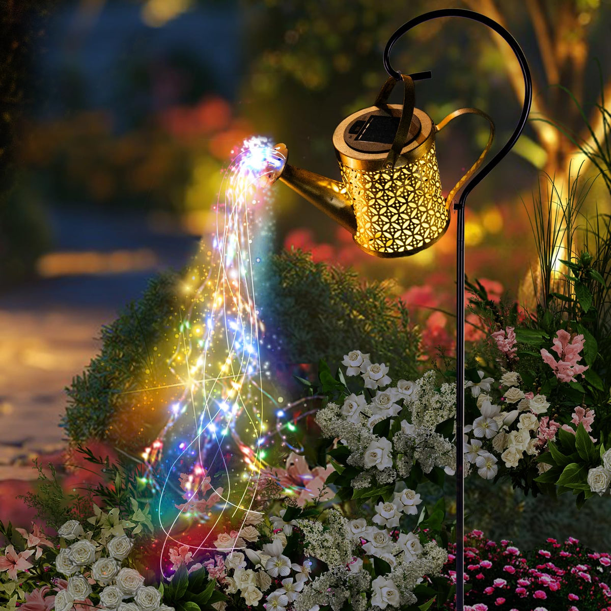 SRNPMIU solar watering can light hanging on porch adds cozy garden ambience