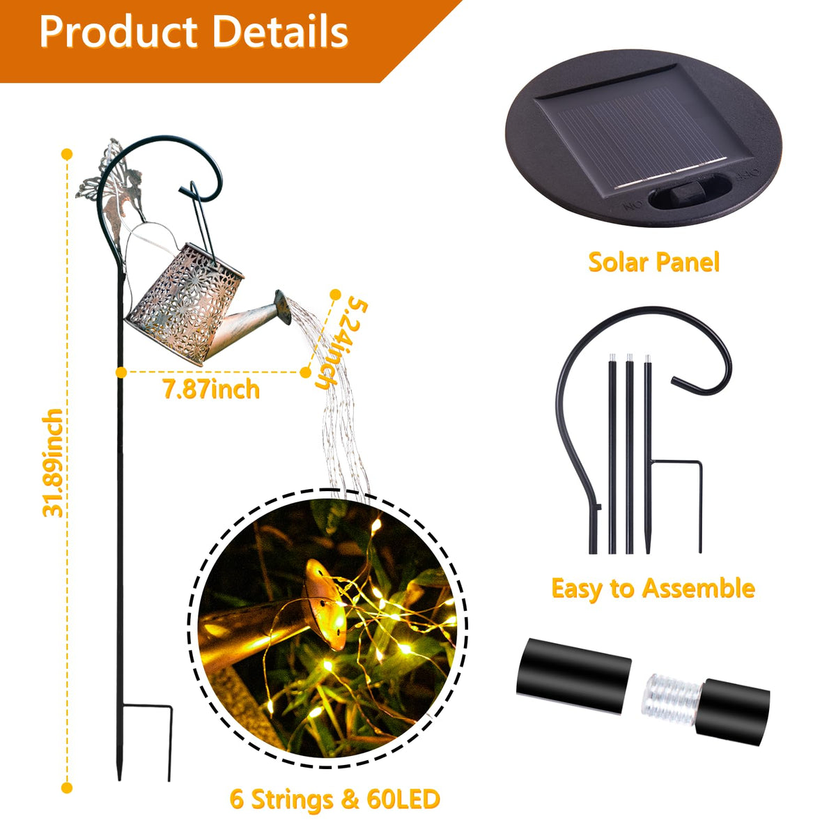 SRNPMIU solar watering can light IP65 waterproof for all-weather garden use