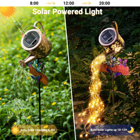 SRNPMIU solar watering can light tabletop use creates cozy yard lighting.