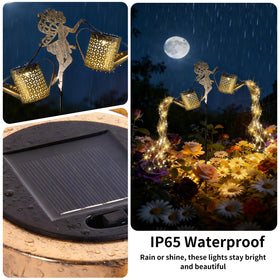 SRNPMIU solar watering can light on table with decorative LED sparkle