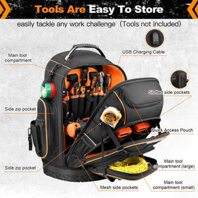 Srotek tool bag interior shows hi-vis orange for easy tool spotting