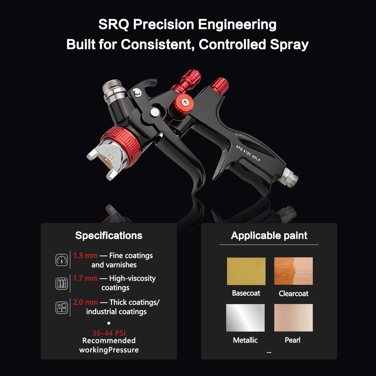 SRQLNTT 819 HVLP spray gun with 1.7mm nozzle for versatile coatings