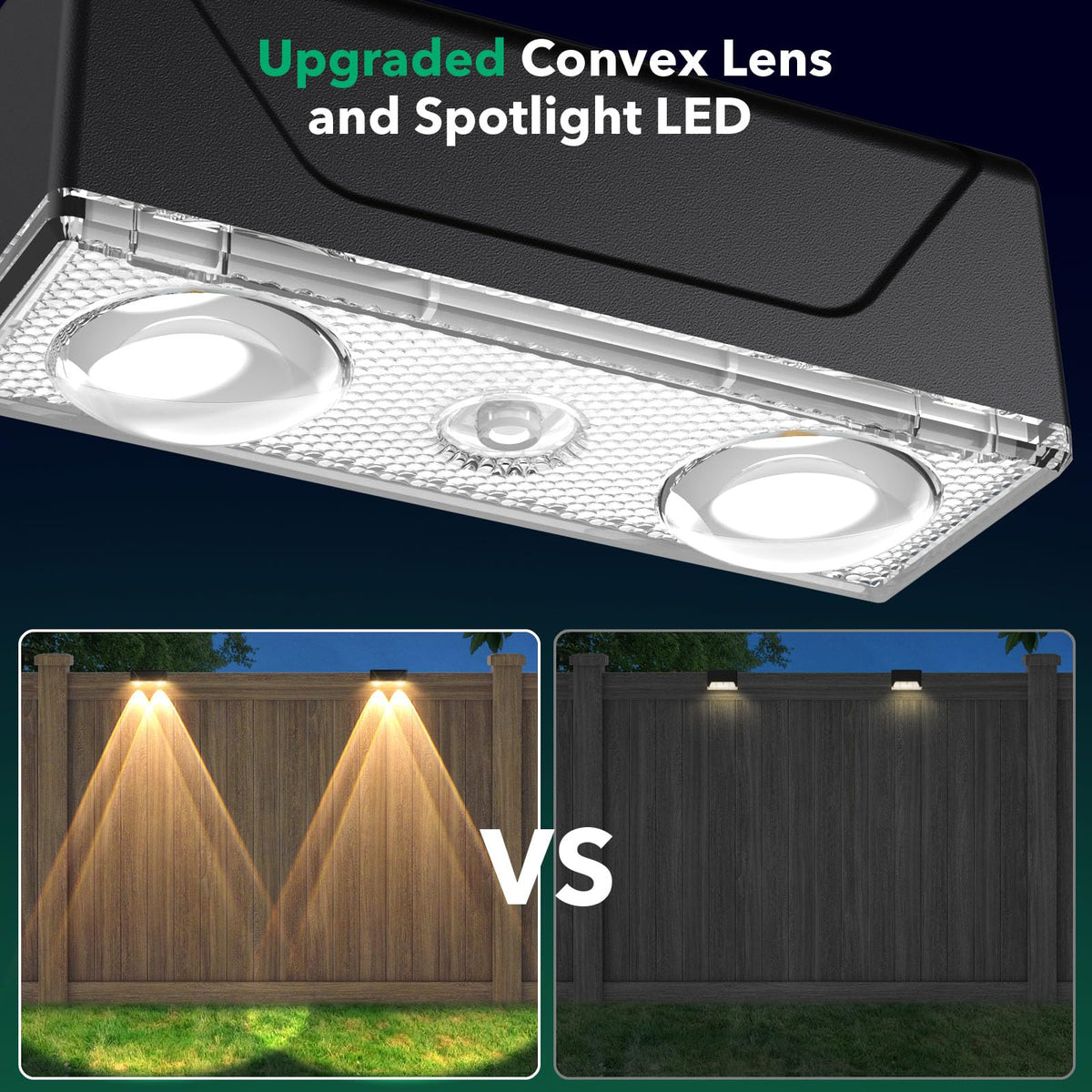 Srtyuo solar fence light high-beam focus brightens entryways and paths.
