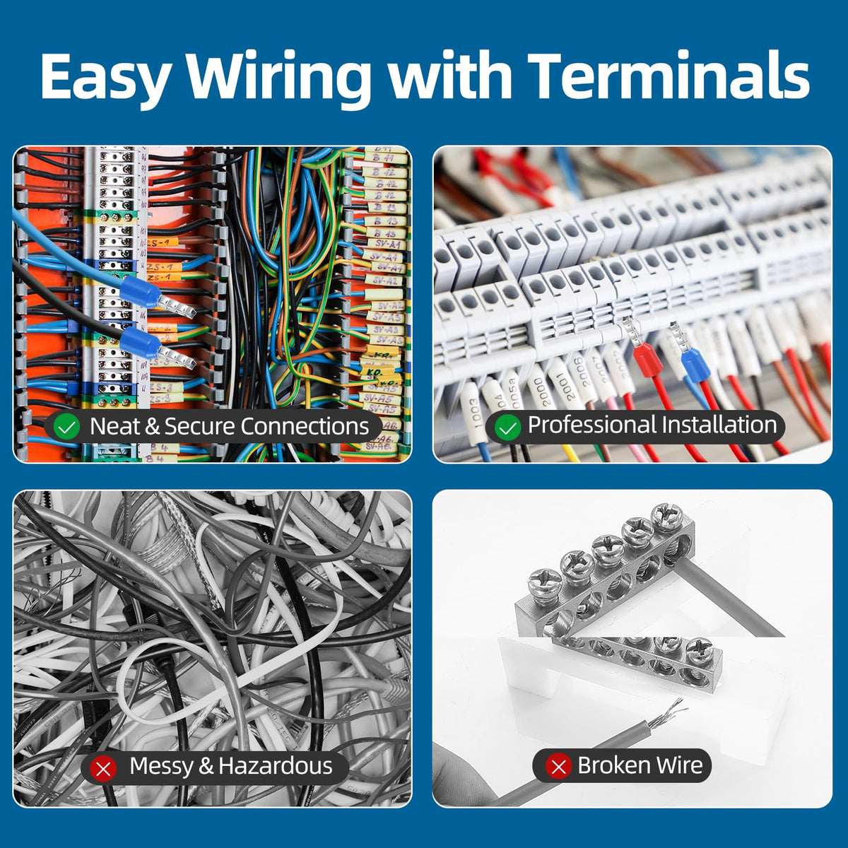 SRXECT wire ferrule organization helps neat, secure electrical connections.