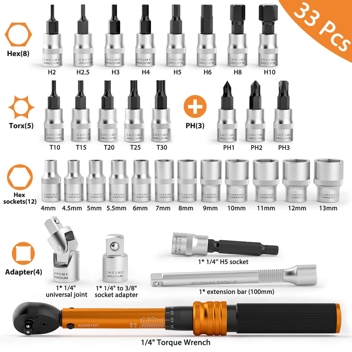 ss shovan chrome-vanadium wrench with S2 sockets for durability.
