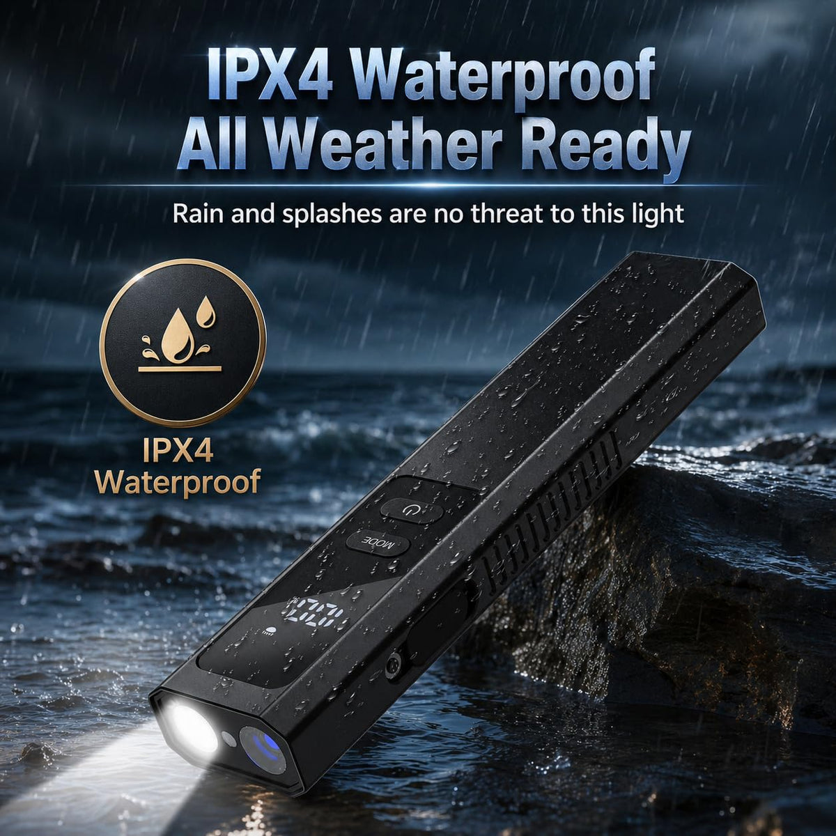 SSPONT EDC IPX4 design withstands rain and humidity.