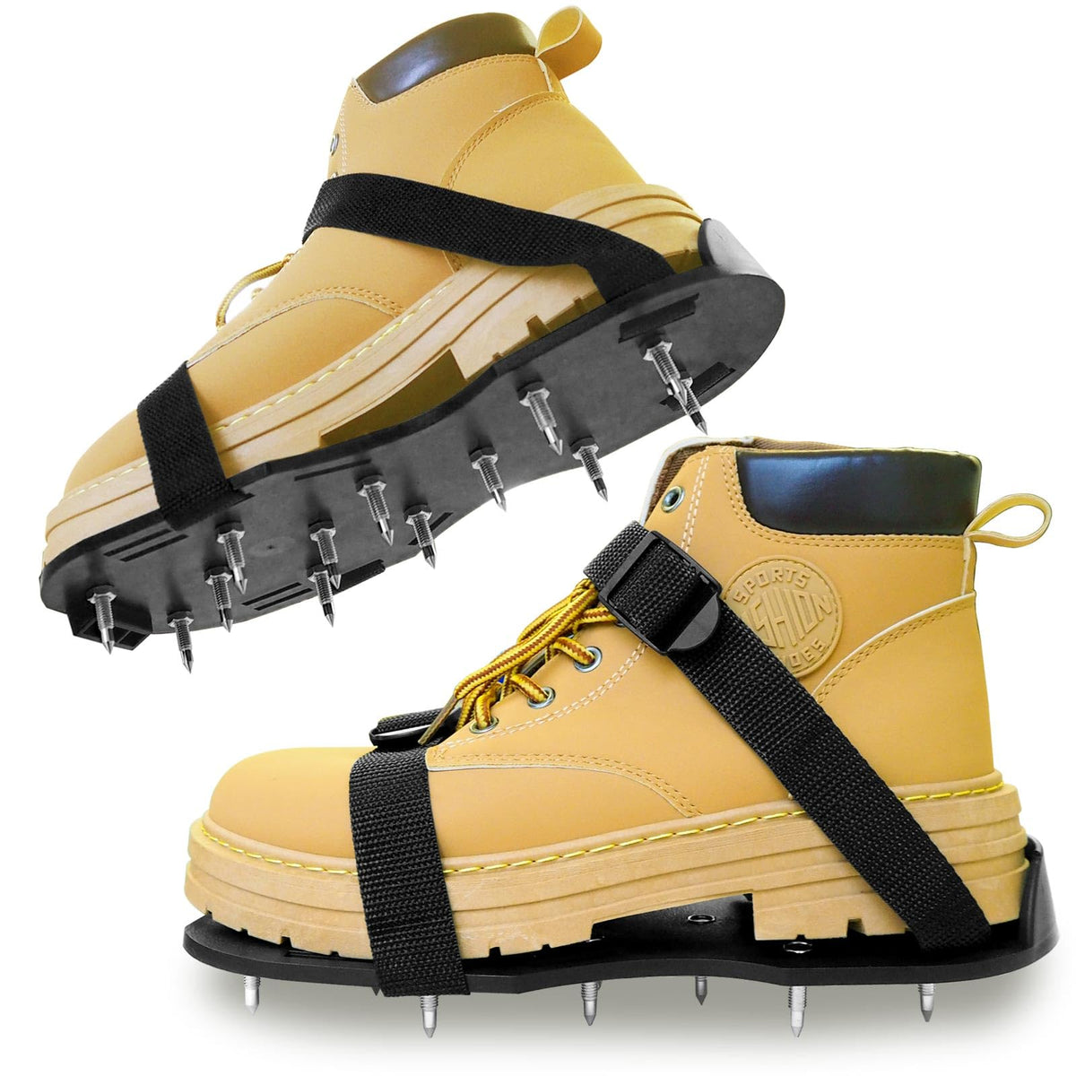 St !GIANTMAN Epoxy Shoes spikes on floor aid precise epoxy coating.
